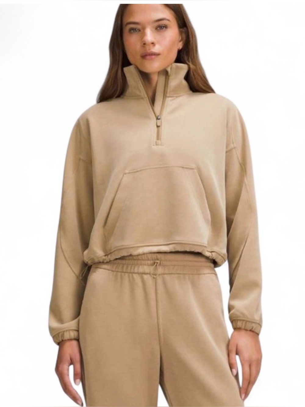 Lululemon Women's High-Neck Half-Zip Pullover Sweatshirt tan